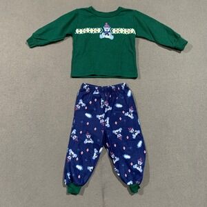 Vintage Small Steps Boys Boys Pajama Set 2T Green Snow Bear Sleepwear Green Blue